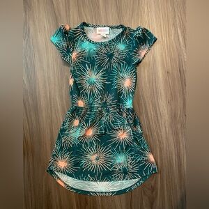 LuLaRoe Kids Casual Dress - Green and Orange Starburst pattern with pockets -2T